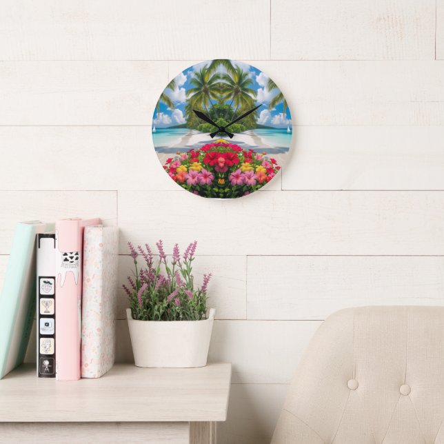 “Tropical Bloom Time – Island Paradise Wall Clock (Reading Room)