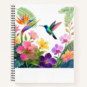 Tropical Blooms Watercolor Hummingbird Design Notebook