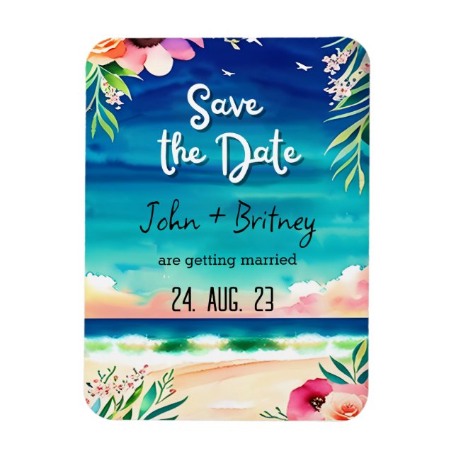 Tropical Blooms: Wedding Save the Dat Magnet (Vertical)