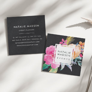 Tropical Blossoms Black Square Business Card