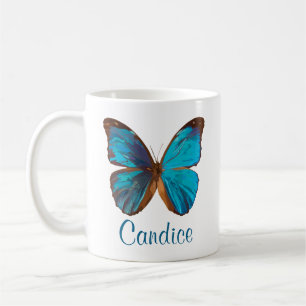 Tropical Blue and Turquoise Gem Coloured Butterfly Coffee Mug