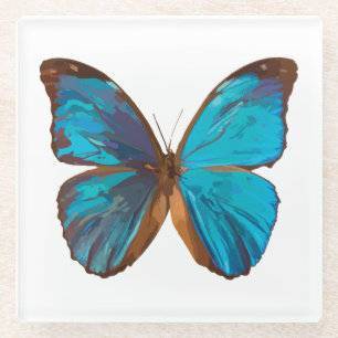 Tropical Blue and Turquoise Gem Coloured Butterfly Glass Coaster