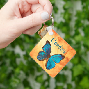 Tropical Blue and Turquoise Gem Coloured Butterfly Key Ring