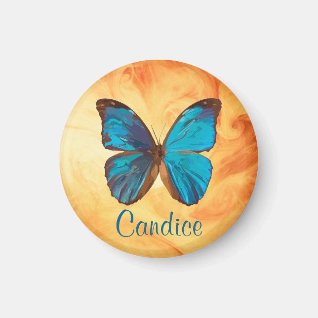Tropical Blue and Turquoise Gem Coloured Butterfly Magnet (Front)