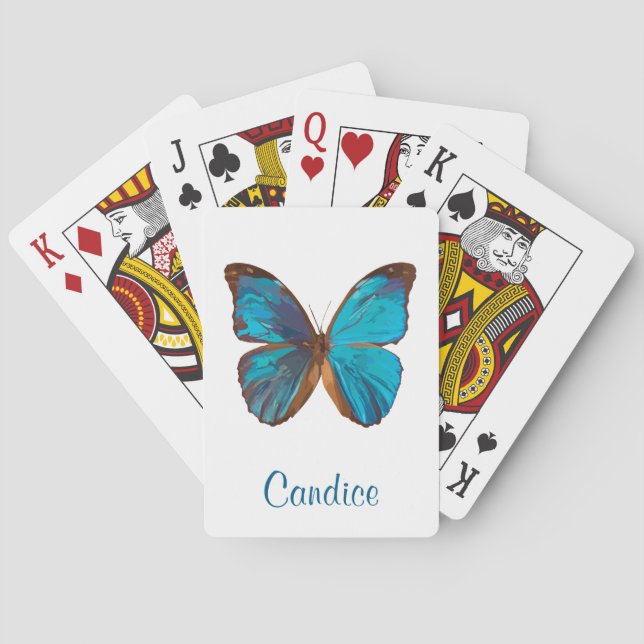 Tropical Blue and Turquoise Gem Coloured Butterfly Playing Cards (Back)