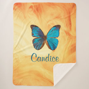 Tropical Blue and Turquoise Gem Coloured Butterfly Sherpa Blanket