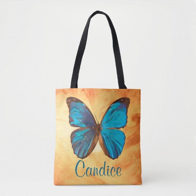 Tropical Blue and Turquoise Gem Coloured Butterfly Tote Bag (Front)