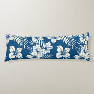 Tropical Blue and White Floral Body Pillow