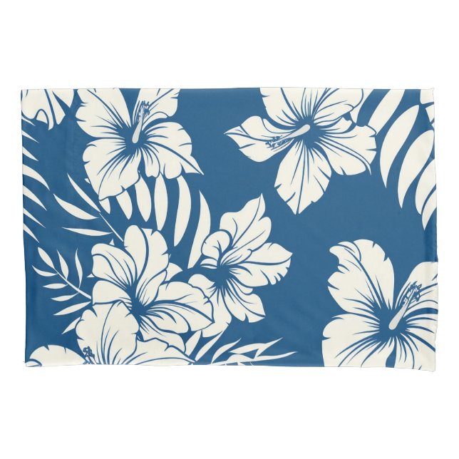 Tropical Blue and White Floral Pillowcase (Front)