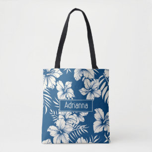 Tropical Blue and White Floral Tote Bag