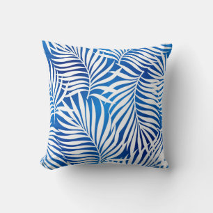 Tropical Blue And White Foliage Floral Cushion