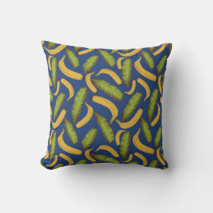 Tropical Blue Banana Leaf Pattern Cushion