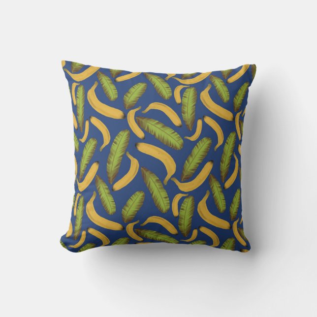 Tropical Blue Banana Leaf Pattern  Cushion (Front)