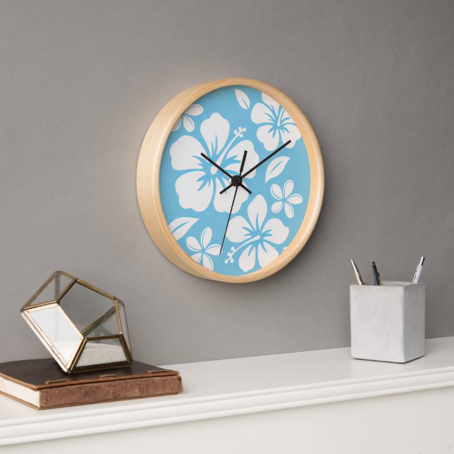 Tropical Blue Beach Flowers Clock (Office)