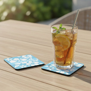 Tropical Blue Beach Flowers Coaster