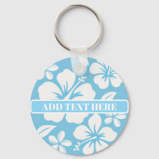 Tropical Blue Beach Flowers Key Ring