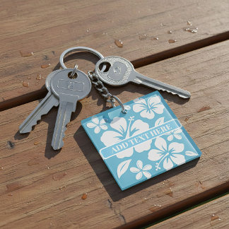 Tropical Blue Beach Flowers Key Ring