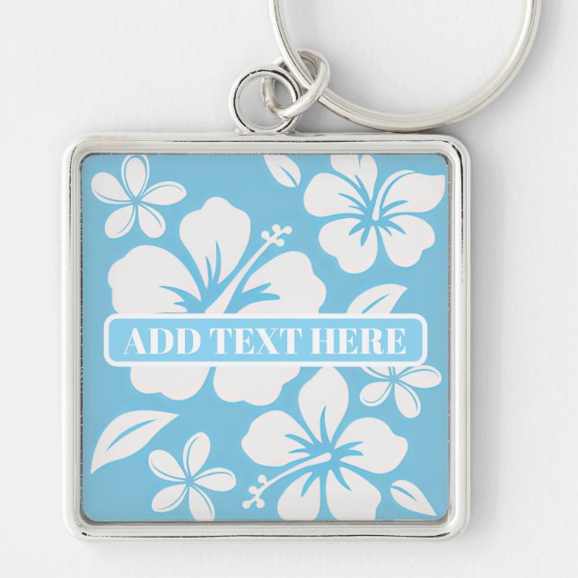 Tropical Blue Beach Flowers Key Ring (Front)