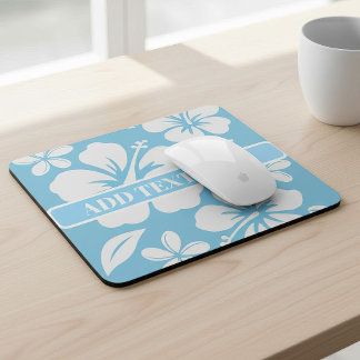 Tropical Blue Beach Flowers Mouse Pad