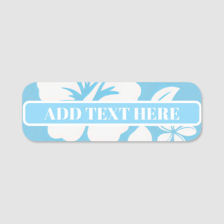 Tropical Blue Beach Flowers Name Tag