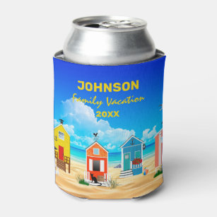 Tropical Blue Beach Sky and Sand Family Name Can Cooler