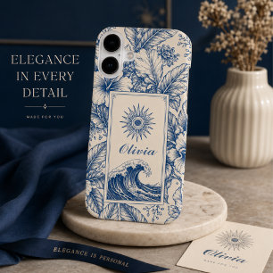 Tropical Blue Botanical Wave iPhone 16 Case