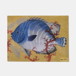 Tropical Blue Fish Vintage Coral Marine Ocean Life Doormat