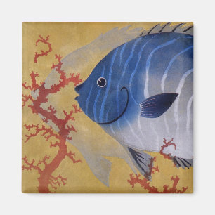 Tropical Blue Fish Vintage Coral Marine Ocean Life Magnet