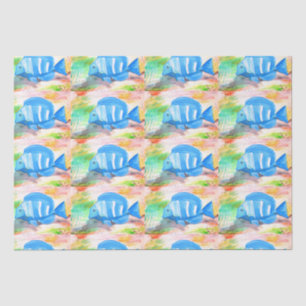 Tropical blue fish Watercolor Sea Ocean  Tissue Paper