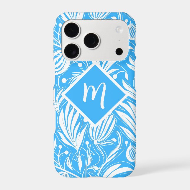 Tropical Blue Floral Pattern Diamond Monogram (Back)