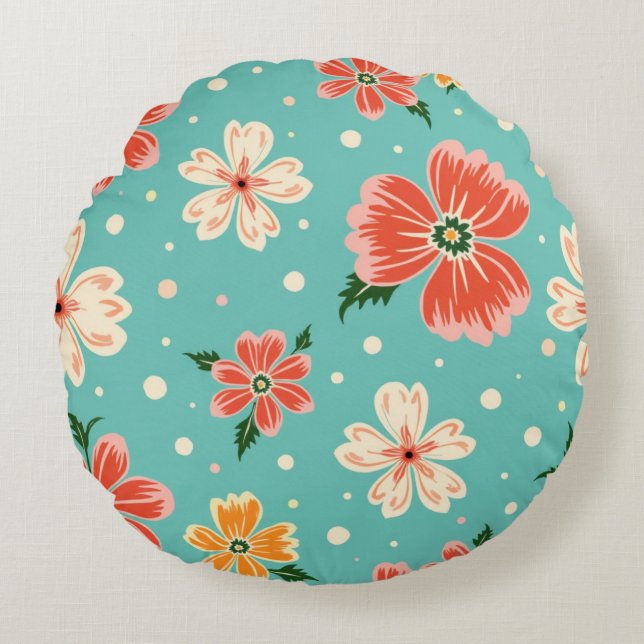 Tropical Blue Floral Round Cushion (Front)