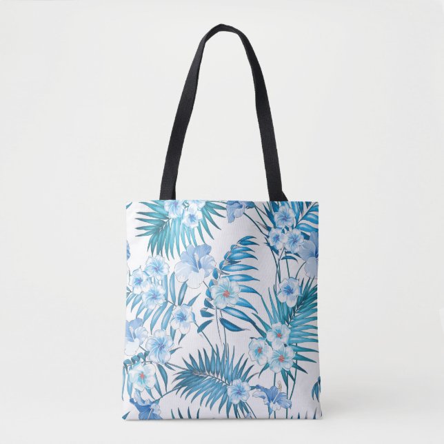 Tropical Blue Floral Tote Bag (Front)