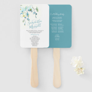 Tropical Blue Floral Wedding Program Fan