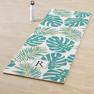 Tropical blue, gold leaves and monogram yoga mat