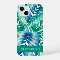 Tropical Blue Green Palm Fronds Personalised Name