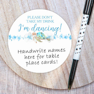 Tropical Blue Green Sea Turtle Place Card Name Tag Round Paper Coaster