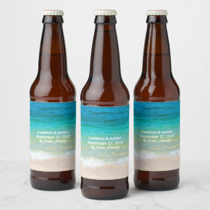 Tropical Blue Green Water Wedding Event Beer Bottle Label