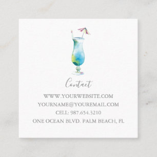 Tropical Blue Hawaii Cocktail Square Business Card