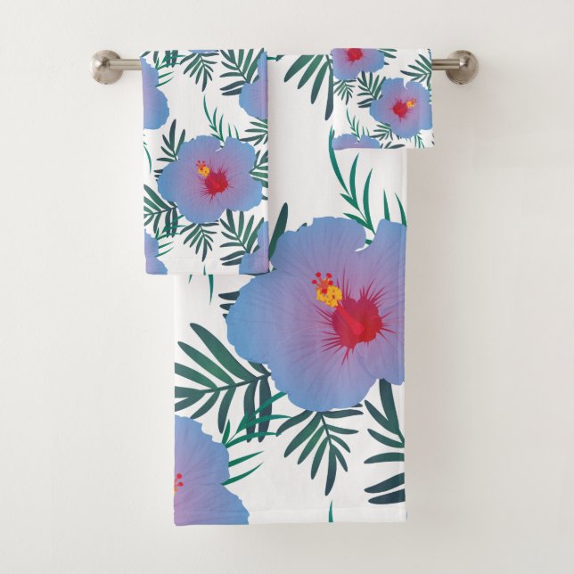 Tropical blue hibiscus bath towel set (Insitu)