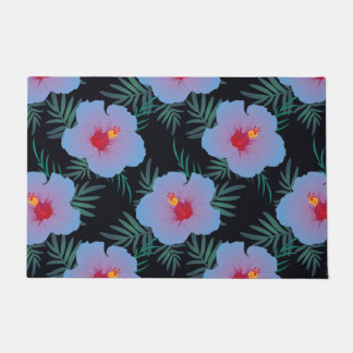 Tropical blue hibiscus dark base doormat