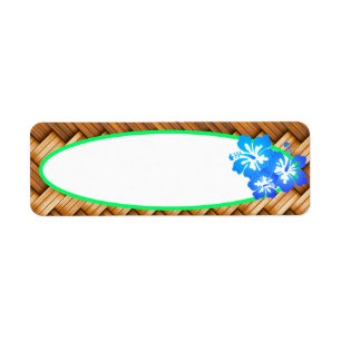 Tropical Blue Hibiscus Flowers Retro Style Label Return Address Label