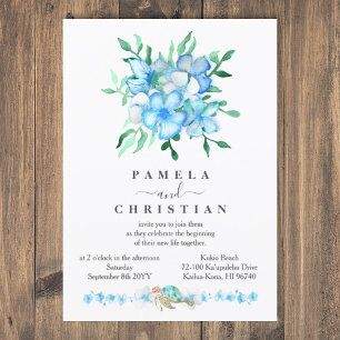 Tropical Blue Hibiscus Flowers Wedding Invitation
