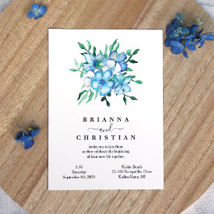 Tropical Blue Hibiscus Flowers Wedding Invitation