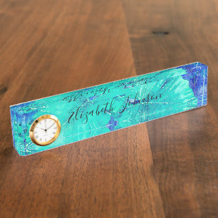 Tropical Blue Leaf Pattern Nameplate