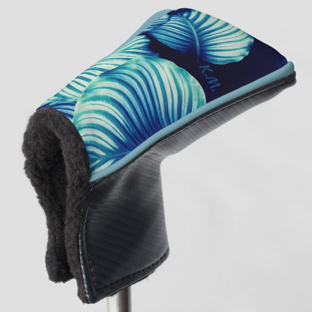 Tropical Blue Leaves Golf Head Cover (3/4 Front)