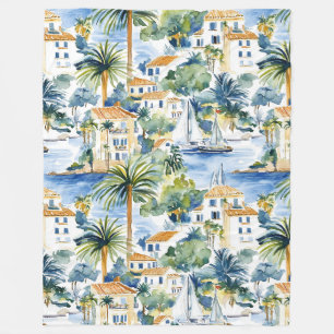 Tropical Blue Mediterranean Fleece Blanket