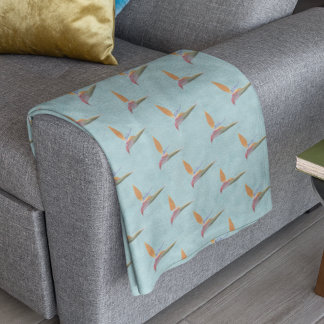 Tropical Blue Modern Bird of Paradise Hand-Drawn Fleece Blanket
