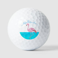 Tropical  Blue Monogram Name Black Pink Flamingo