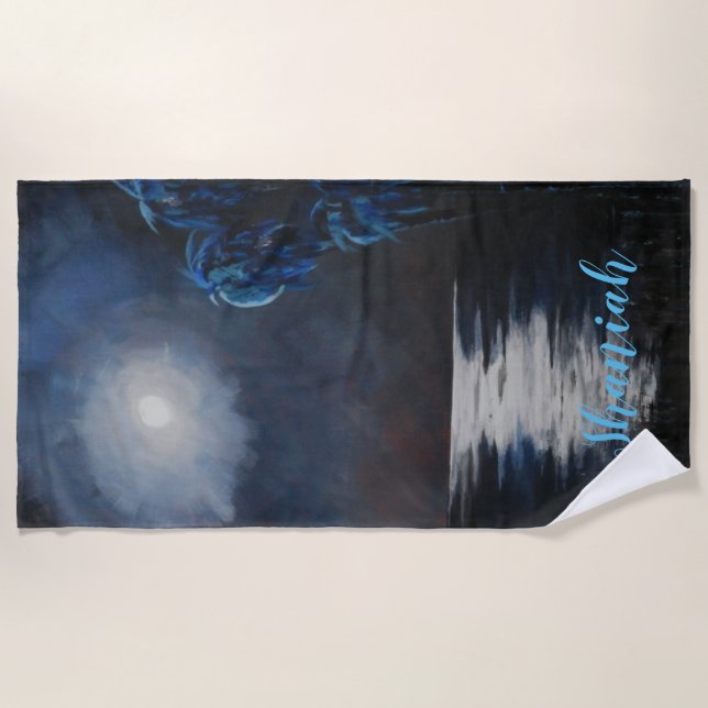 Tropical Blue Moon Reflections Beach Towel (Front)