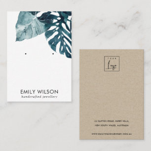 TROPICAL BLUE MOSTERA FAUNA STUD EARRING DISPLAY BUSINESS CARD